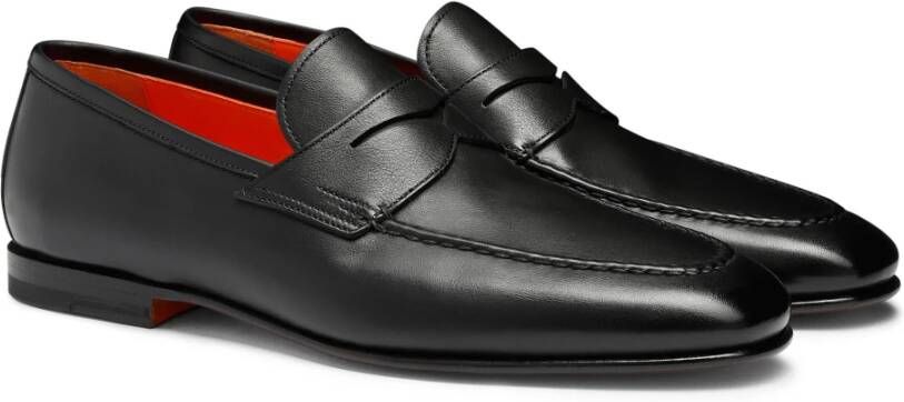 Santoni Heren gepoetste leren penny loafer Black Heren