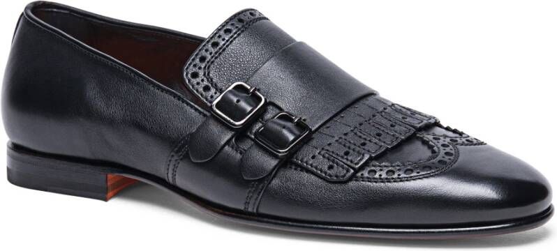 Santoni Heren leren dubbele gesp loafer Black Heren