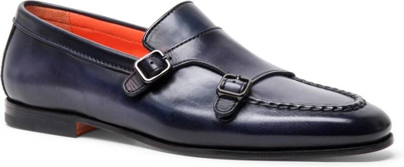 Santoni Heren leren dubbele gesp loafer Blue Heren