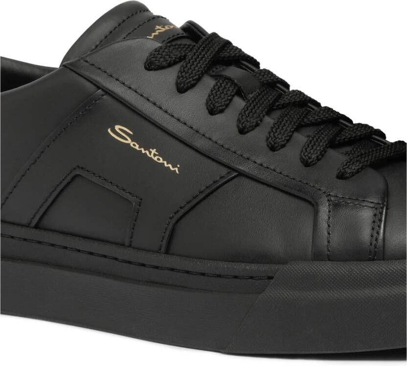 Santoni Heren leren dubbele gesp sneaker Black Heren