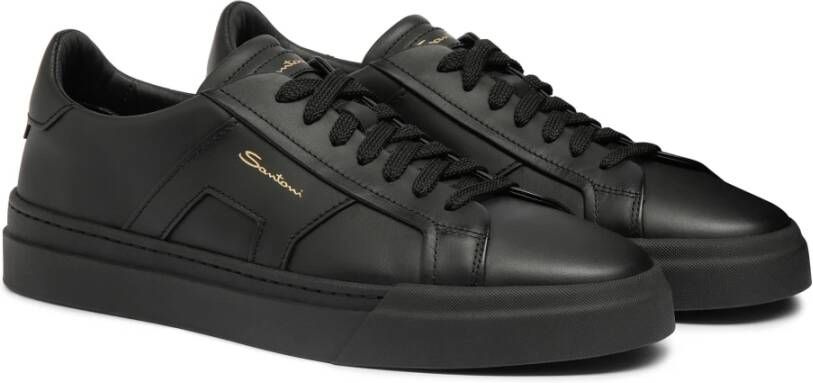 Santoni Heren leren dubbele gesp sneaker Black Heren