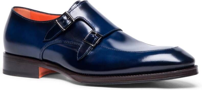 Santoni Heren leren dubbele monnik schoen Blue Heren