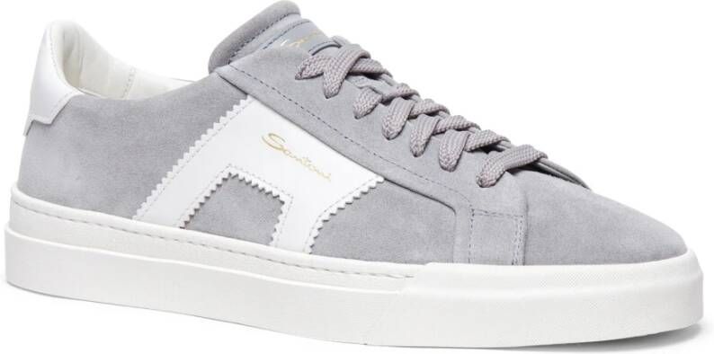 Santoni Heren suède en leren dubbele gesp sneaker Gray Heren