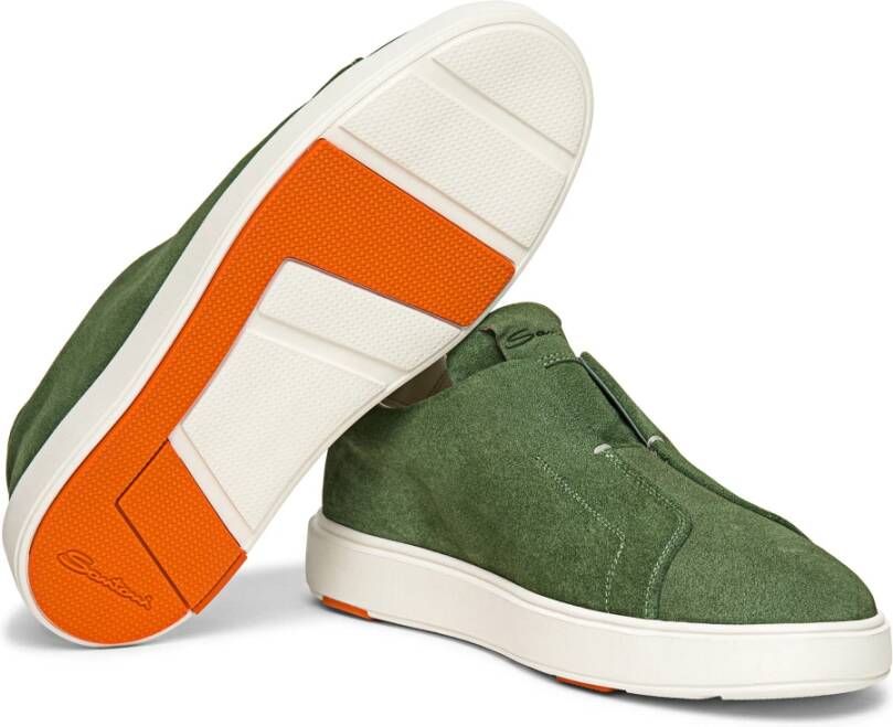 Santoni Heren suède instap sneaker Green Heren