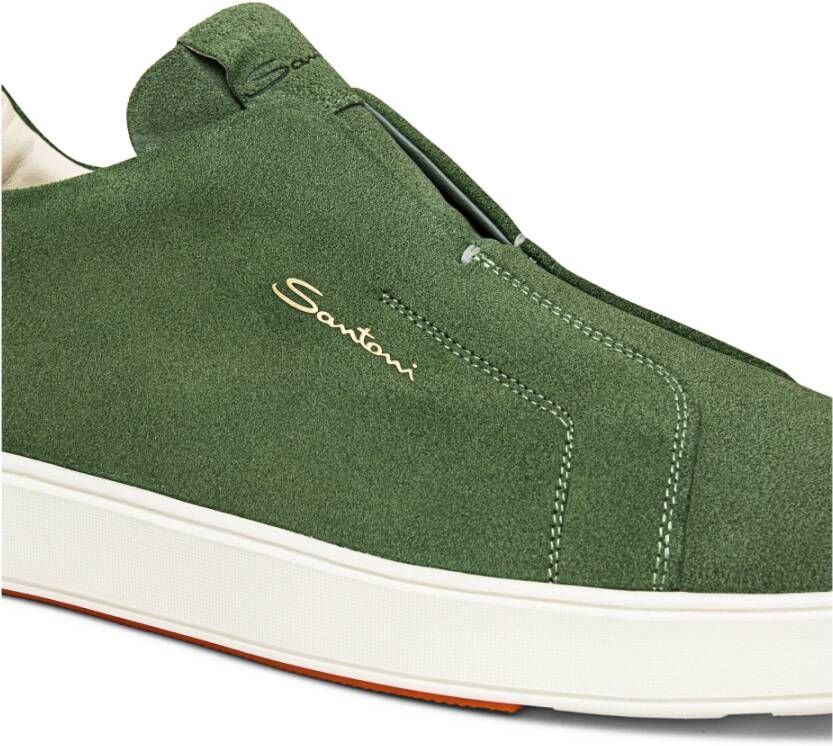 Santoni Heren suède instap sneaker Green Heren