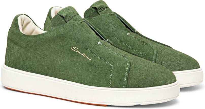 Santoni Heren suède instap sneaker Green Heren