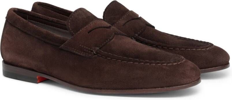 Santoni Heren suède pennyloafer Brown Heren