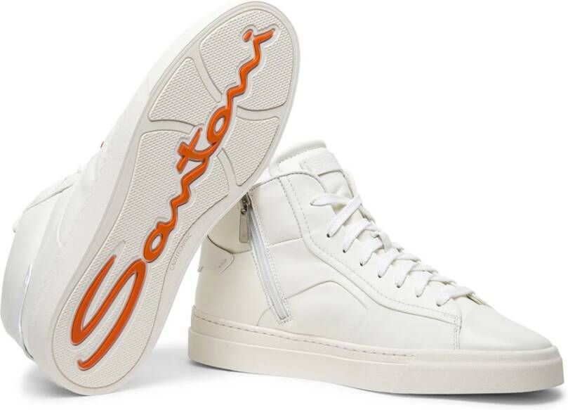 Santoni High Top Leren Sneaker White Heren