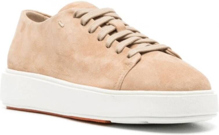 Santoni In reliëf gemaakte leren sneakers Beige Ronde neus Beige Dames