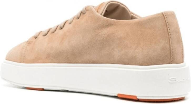 Santoni In reliëf gemaakte leren sneakers Beige Ronde neus Beige Dames