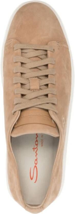 Santoni In reliëf gemaakte leren sneakers Beige Ronde neus Beige Dames