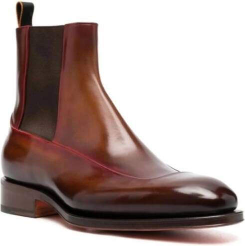 Santoni Italiaanse leren enkellaarzen Brown Heren