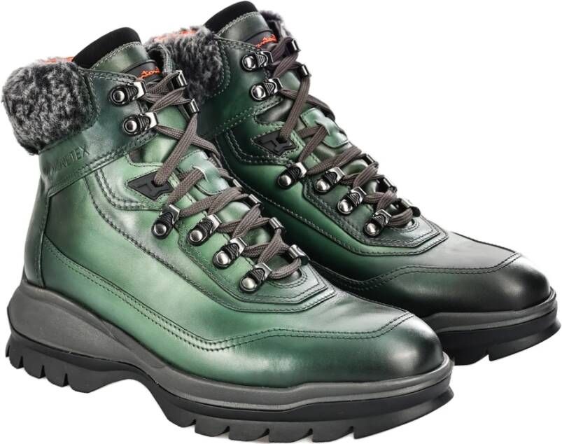 Santoni Italiaanse Leren Enkellaarzen Green Heren