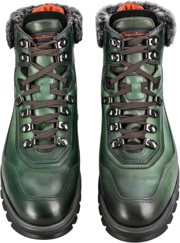 Santoni Italiaanse Leren Enkellaarzen Green Heren