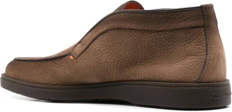 Santoni Italiaanse Leren Schoenen Rubberen Zool Ontwerp Brown Heren