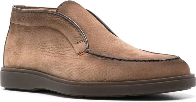 Santoni Italiaanse Leren Schoenen Rubberen Zool Ontwerp Brown Heren