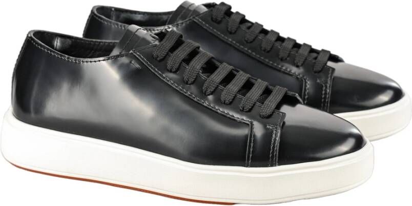 Santoni Italiaanse Leren Sneakers Black Heren