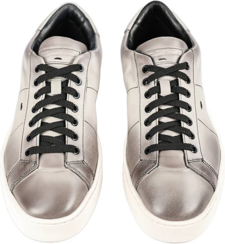 Santoni Italiaanse Leren Sneakers Gray Heren