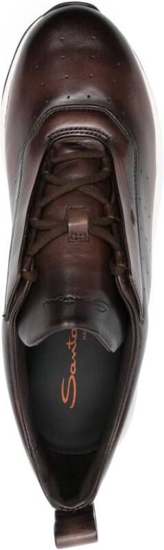 Santoni Italiaanse leren sneakers met rubberen zool Brown Heren