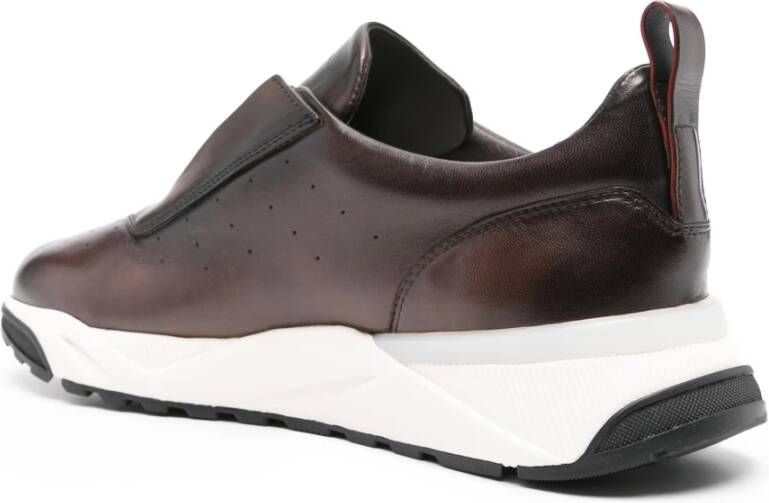 Santoni Italiaanse leren sneakers met rubberen zool Brown Heren