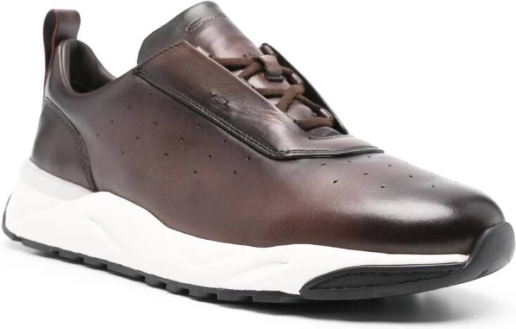 Santoni Italiaanse leren sneakers met rubberen zool Brown Heren