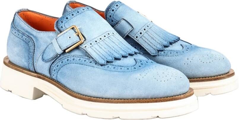 Santoni Italiaanse Leren Veterschoenen Blue Heren