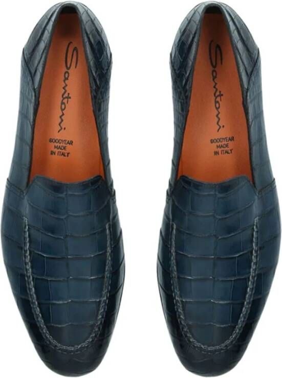 Santoni Klassieke Leren Loafers Blue Heren