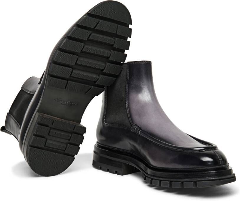 Santoni Leren Chelsea laars voor heren Black Heren