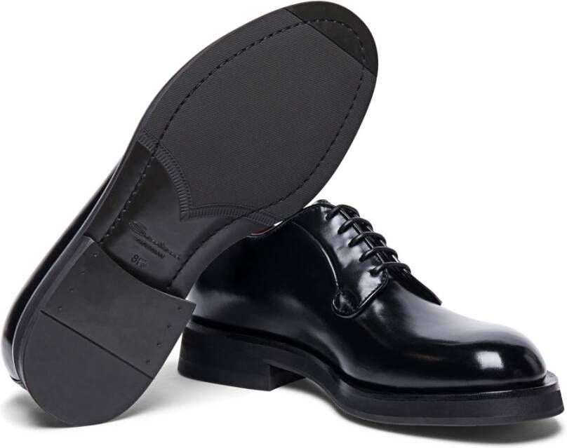 Santoni Leren Derby schoen voor heren Black Heren