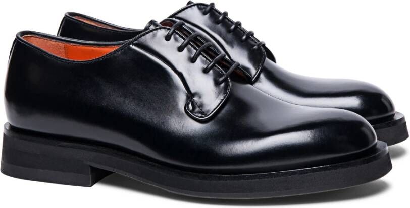 Santoni Leren Derby schoen voor heren Black Heren