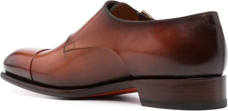 Santoni Leren Dubbele Gespschoenen Brown Heren