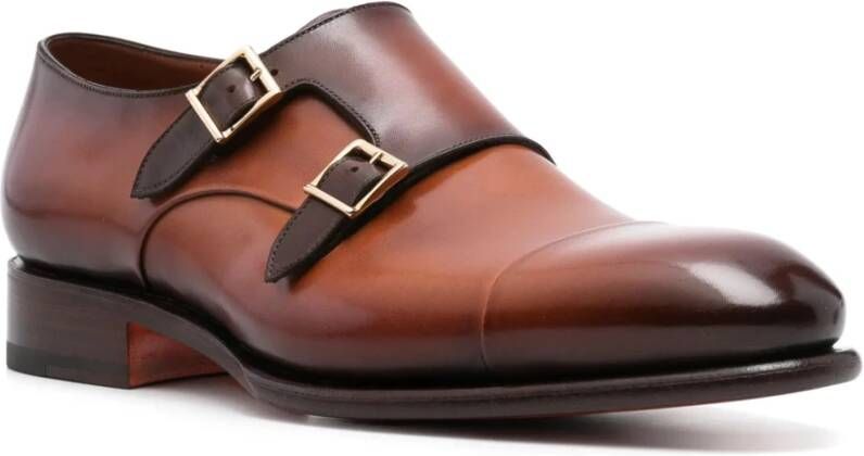 Santoni Leren Dubbele Gespschoenen Brown Heren