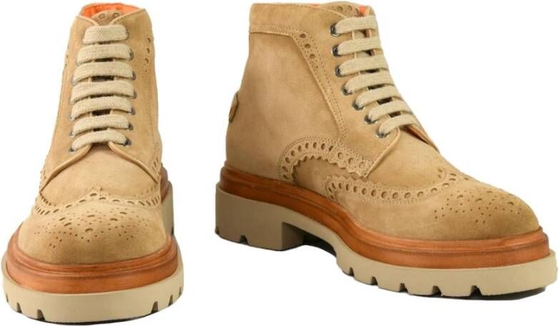 Santoni Leren enkellaars met rubberen zool Beige Heren