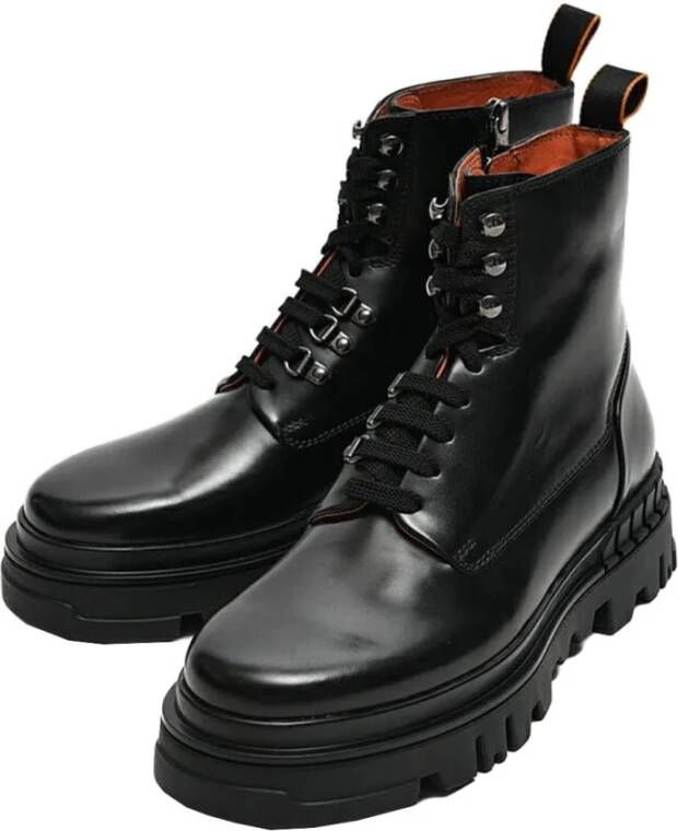 Santoni Leren Enkellaarzen Black Heren