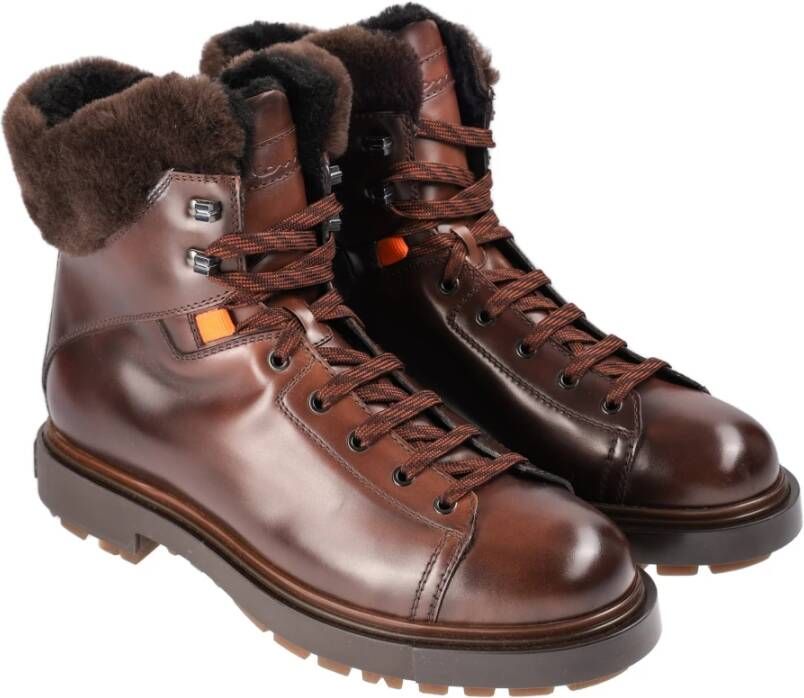 Santoni Leren Enkellaarzen Brown Heren