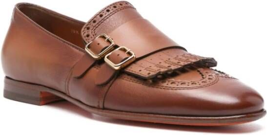 Santoni Leren Franje Zool Schoenen Brown Heren