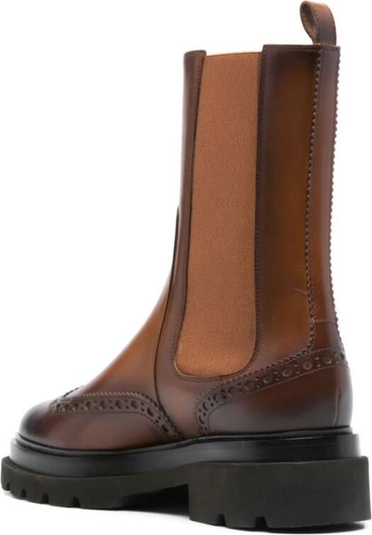 Santoni Leren kalfsboot met rubberen zool Brown Dames