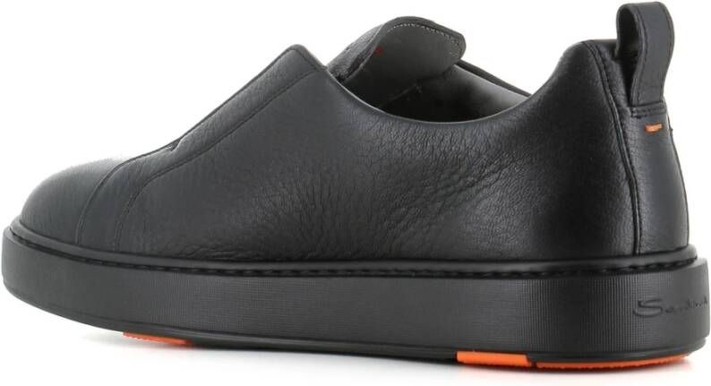 Santoni Leren Laceless Sneakers Black Heren