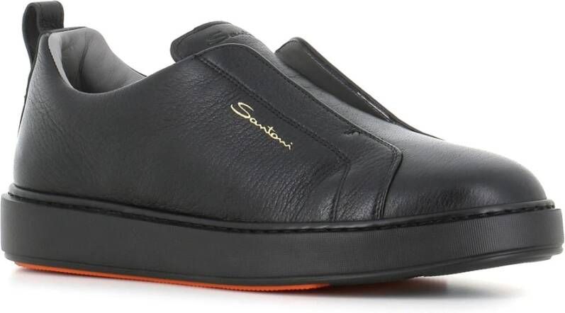 Santoni Leren Laceless Sneakers Black Heren