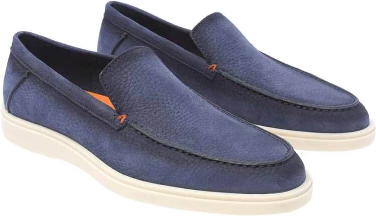 Santoni Leren Loafers Blue Heren