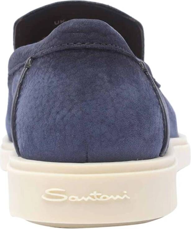 Santoni Leren Loafers Blue Heren