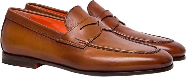 Santoni Leren Loafers Brown Heren