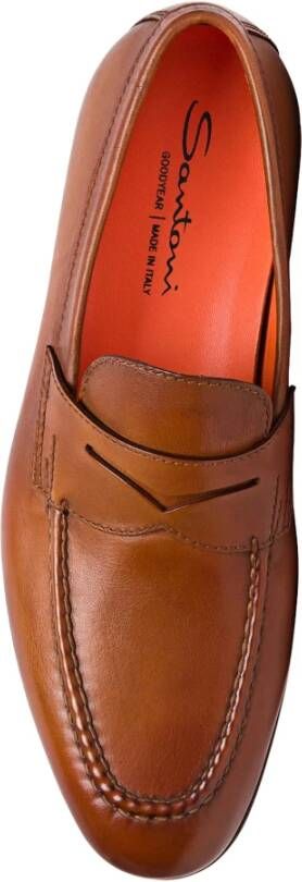 Santoni Leren Loafers Brown Heren