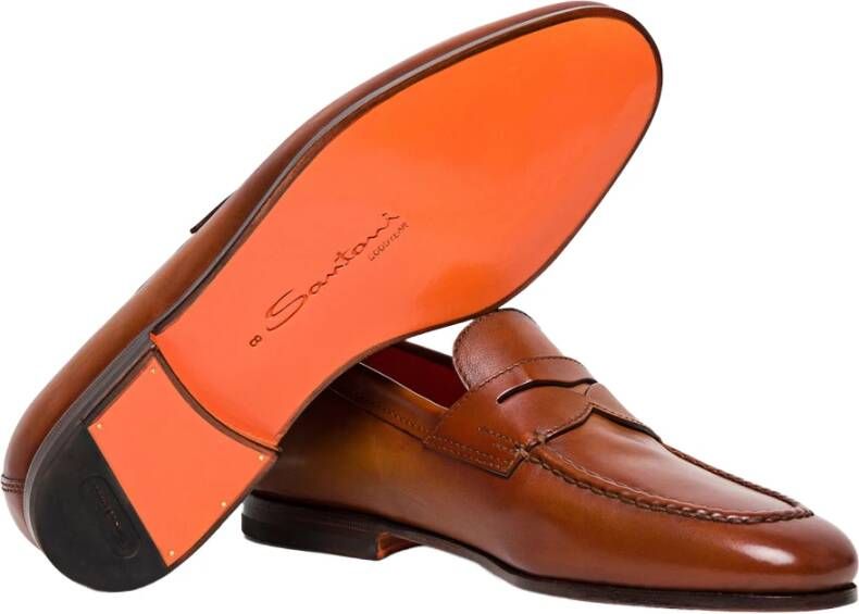 Santoni Leren Loafers Brown Heren