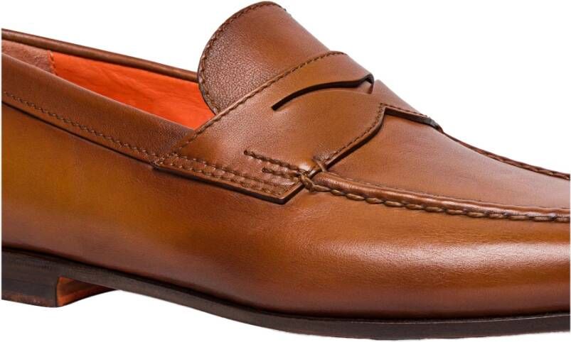 Santoni Leren Loafers Brown Heren