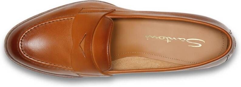 Santoni Leren pennyloafer voor dames Brown Dames