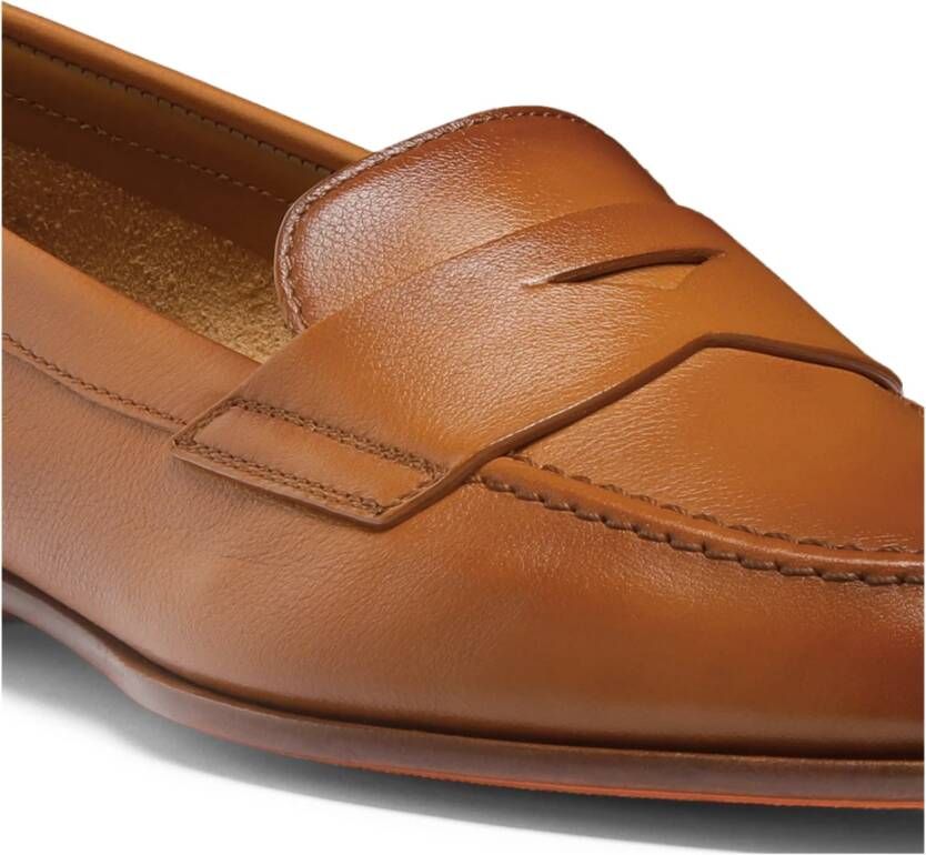 Santoni Leren pennyloafer voor dames Brown Dames