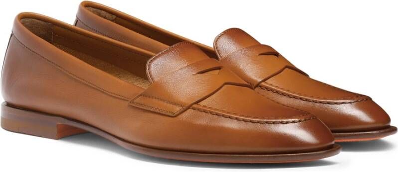 Santoni Leren pennyloafer voor dames Brown Dames