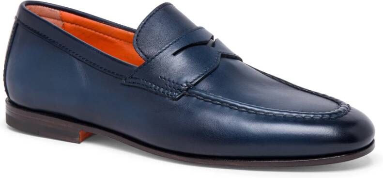 Santoni Leren pennyloafer voor heren Blue Heren