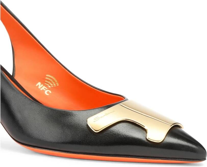 Santoni Leren Slingback met Decoratief Detail Black Dames